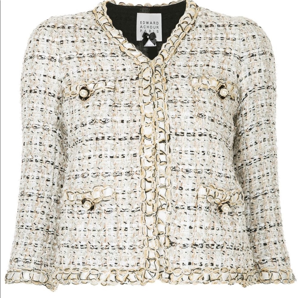 Edward Achour Paris Pearl Buttons Tweed Jacket - Picture 1 of 4